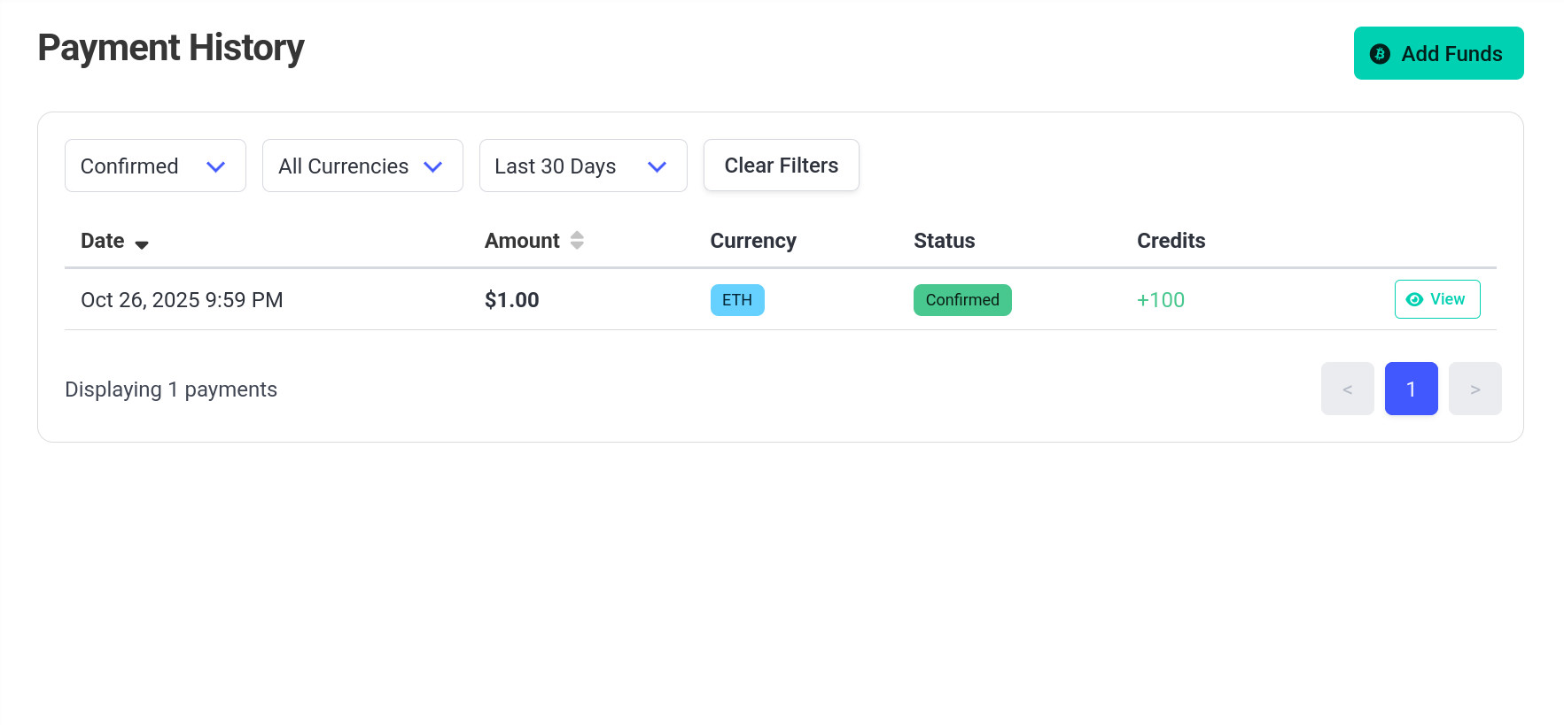 Payment History listing showing multiple payments